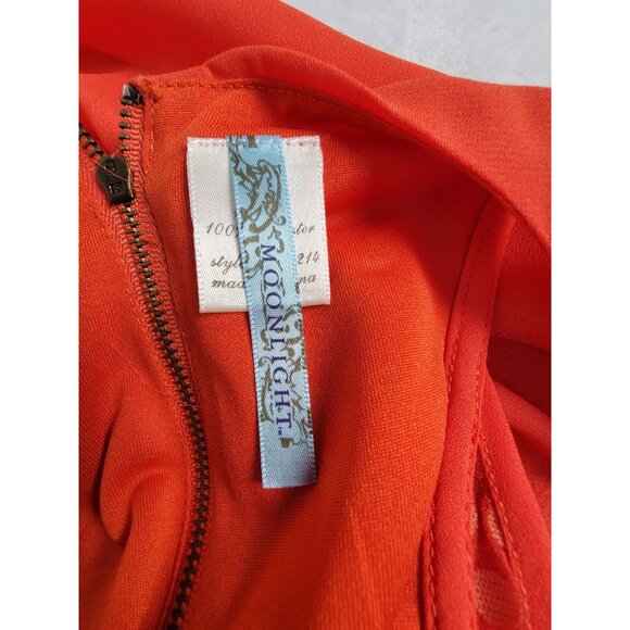 Moonlight Womens Sleeveless Orange A-Line Dress Medium V-Neck Sheer Side Panels - Picture 3 of 9